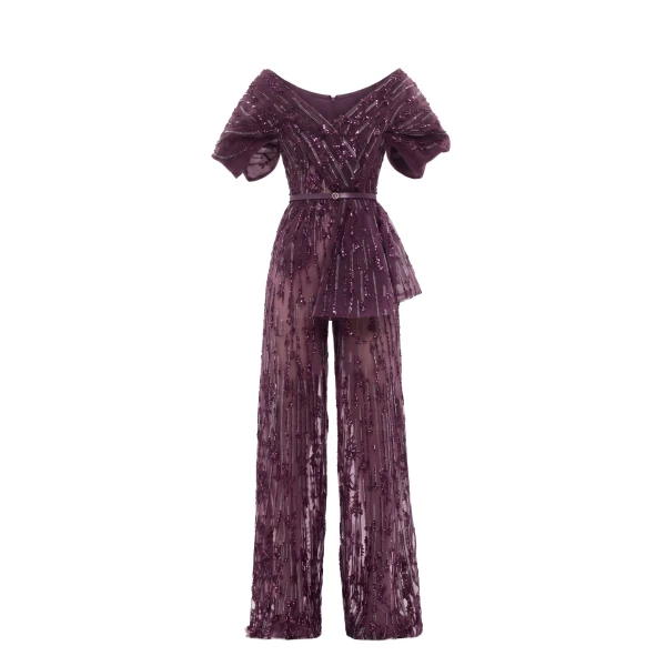 Saiid Kobeisy Embroidered Jumpsuit in Italian Plum
