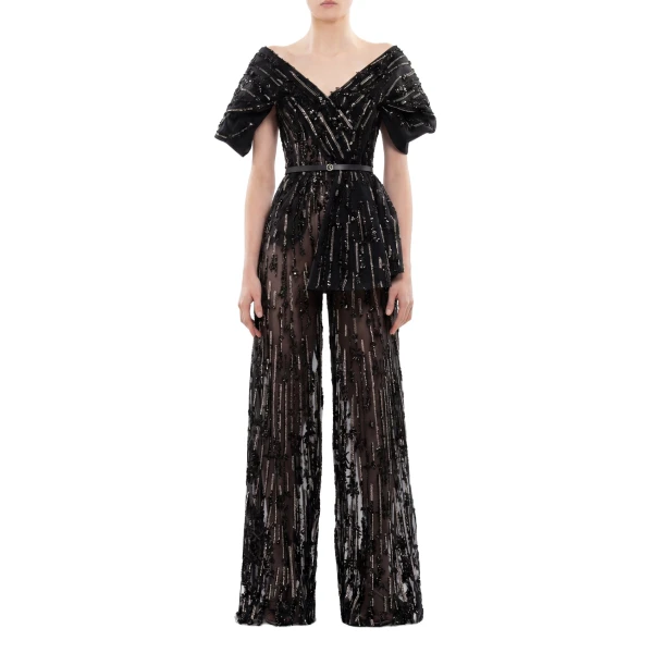 Saiid Kobeisy Embroidered Jumpsuit in Jet Black, view 2