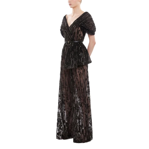 Saiid Kobeisy Embroidered Jumpsuit in Jet Black, view 3