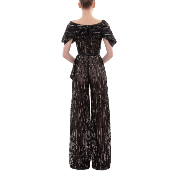 Saiid Kobeisy Embroidered Jumpsuit in Jet Black, view 4