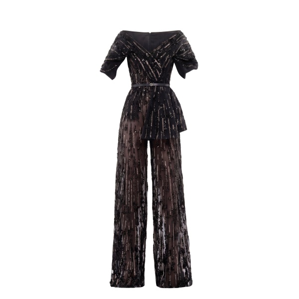 Saiid Kobeisy Embroidered Jumpsuit in Jet Black