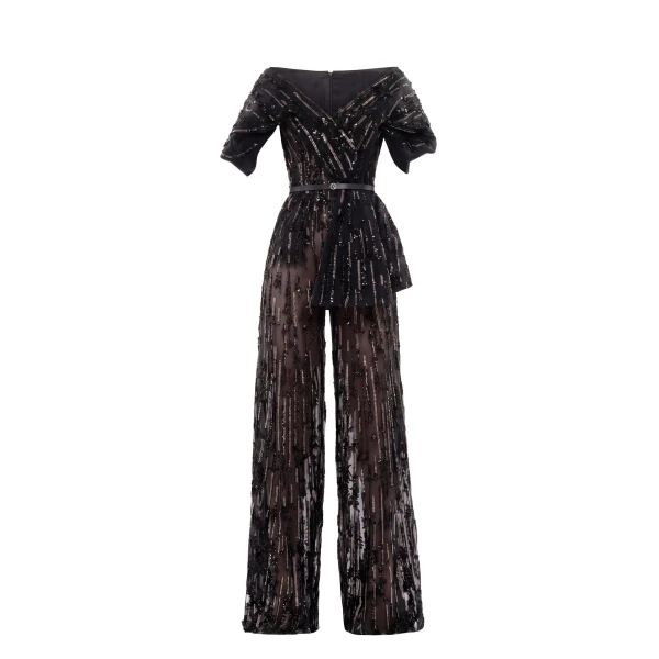 Saiid Kobeisy Embroidered Jumpsuit in Jet Black
