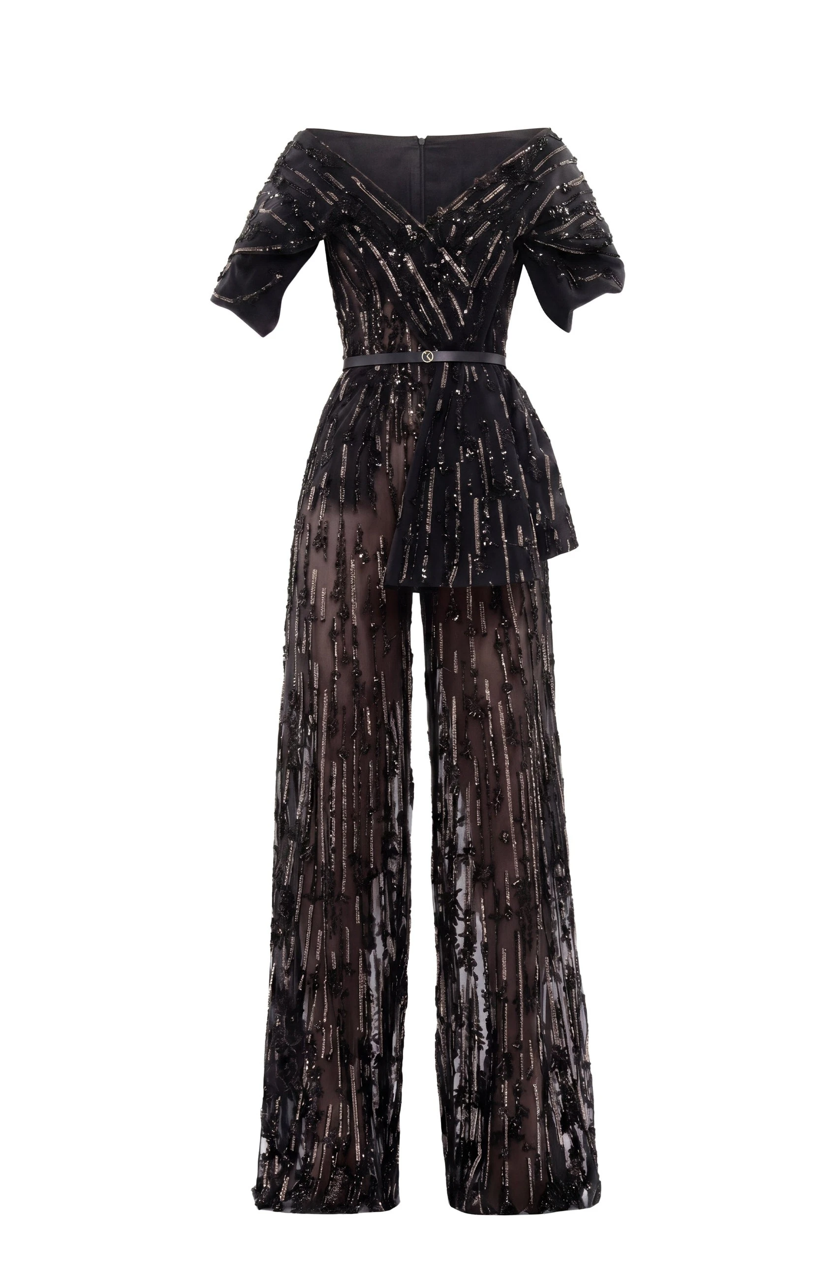 Saiid Kobeisy Embroidered Jumpsuit in Jet Black | Jumpsuit | Coveti Saiid Kobeisy Embroidered Jumpsuit in Jet Black