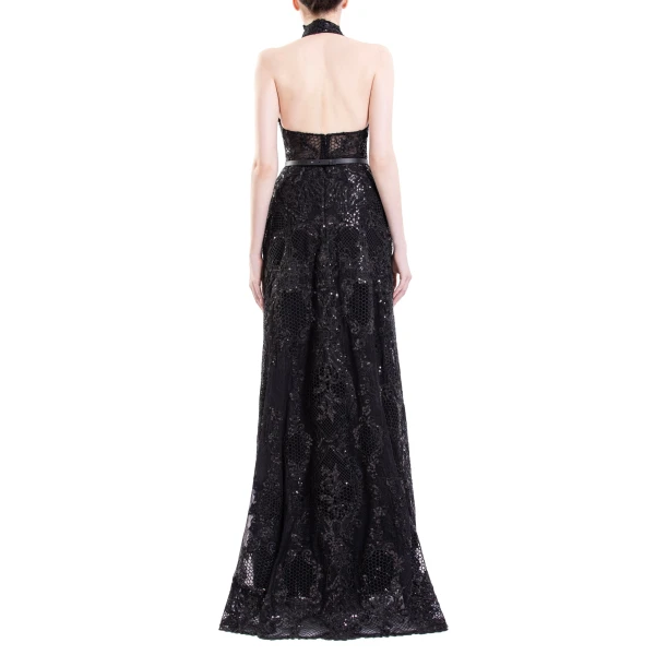 Saiid Kobeisy Embroidered Lace Dress in Jet Black, Style 32, view 5