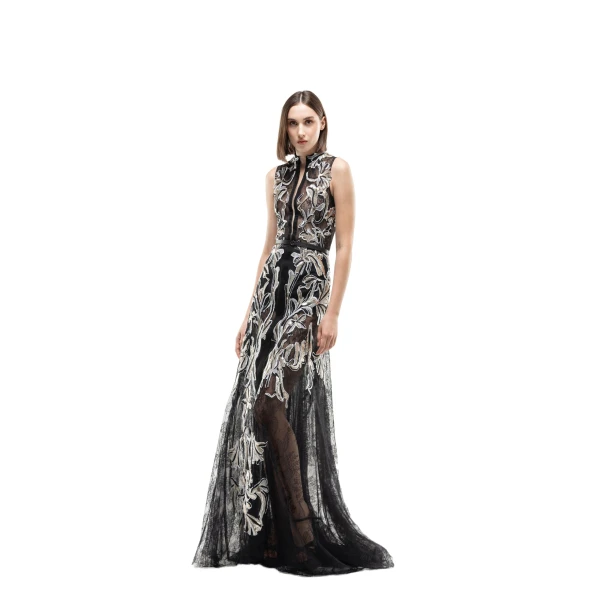 Saiid Kobeisy Embroidered Lace Dress in Jet Black, Style 64, view 2