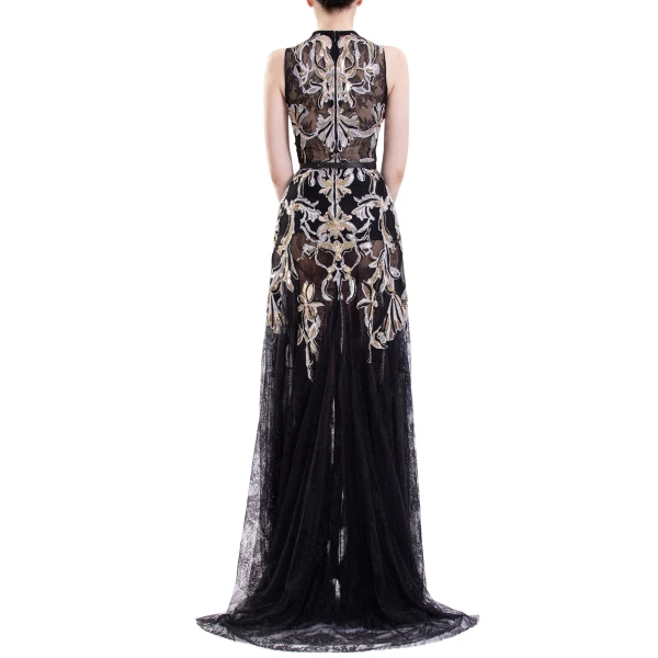 Saiid Kobeisy Embroidered Lace Dress in Jet Black, Style 64, view 5