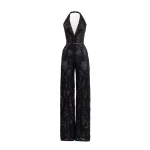 Saiid Kobeisy Embroidered Lace Jumpsuit in Jet Black
