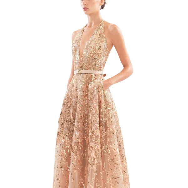 Saiid Kobeisy Embroidered Long Dress in Heavenly Pink, view 4
