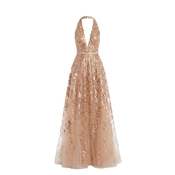 Saiid Kobeisy Embroidered Long Dress in Heavenly Pink