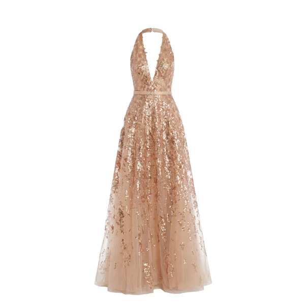 Saiid Kobeisy Embroidered Long Dress in Heavenly Pink