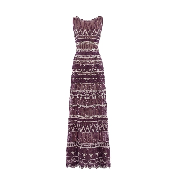 Saiid Kobeisy Embroidered Long Dress in Italian Plum, Style 40