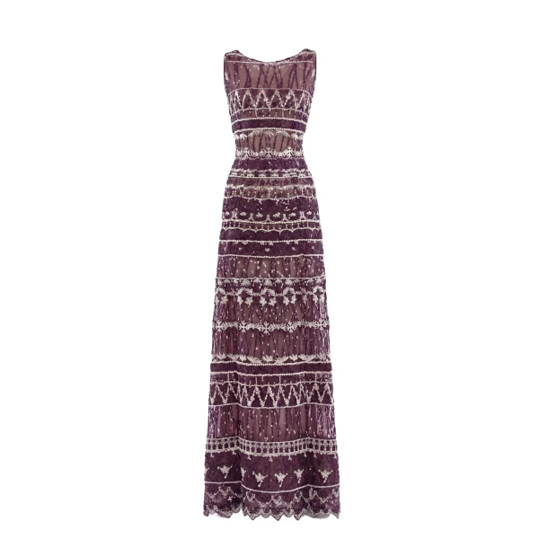 Saiid Kobeisy Embroidered Long Dress in Italian Plum, Style 40