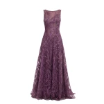 Saiid Kobeisy Embroidered Long Dress in Italian Plum, Style 59