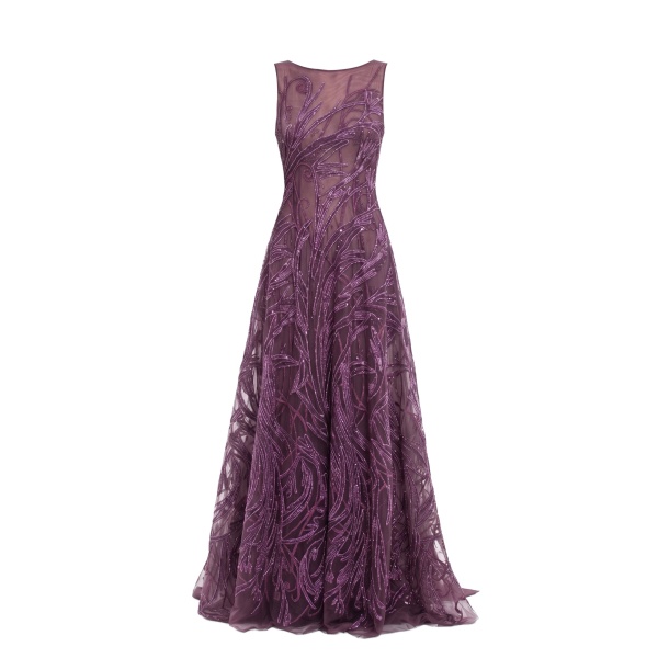 Saiid Kobeisy Embroidered Long Dress in Italian Plum, Style 59