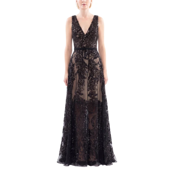 Saiid Kobeisy Embroidered Long Dress in Jet Black, Style 41, view 2