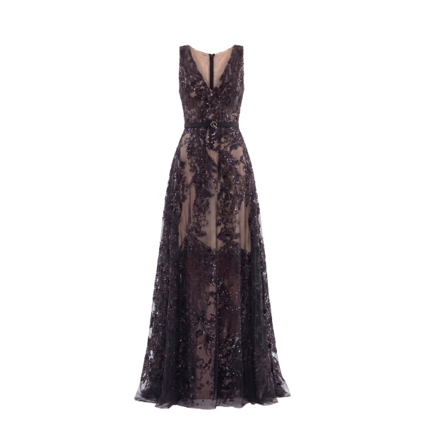 Saiid Kobeisy Embroidered Long Dress in Jet Black, Style 41