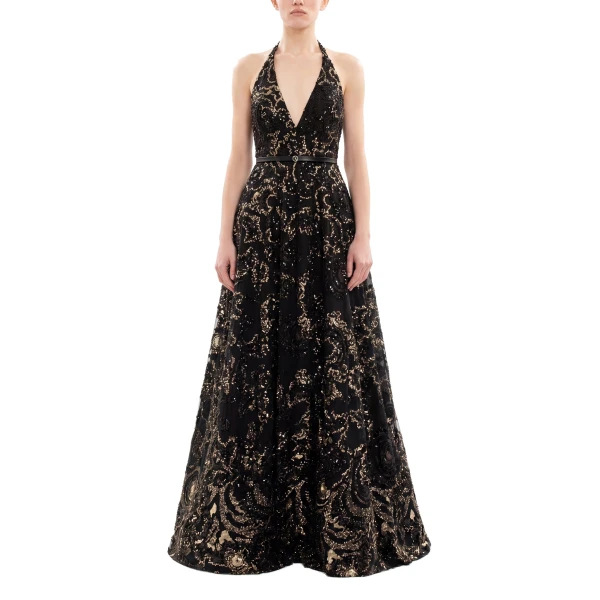 Saiid Kobeisy Embroidered Long Dress in Jet Black, Style 46 Fall Winter 2025, view 2
