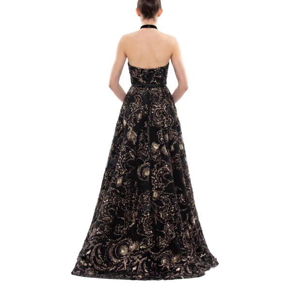 Saiid Kobeisy Embroidered Long Dress in Jet Black, Style 46 Fall Winter 2025, view 4