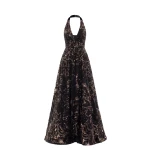 Saiid Kobeisy Embroidered Long Dress in Jet Black, Style 46 Fall Winter 2025
