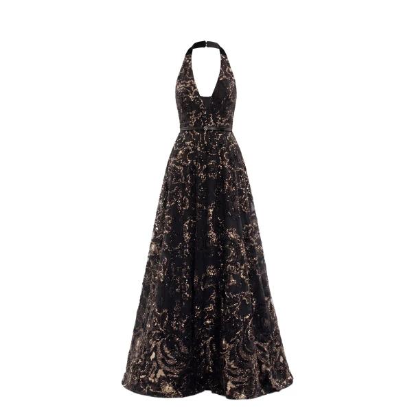 Saiid Kobeisy Embroidered Long Dress in Jet Black, Style 46 Fall Winter 2025