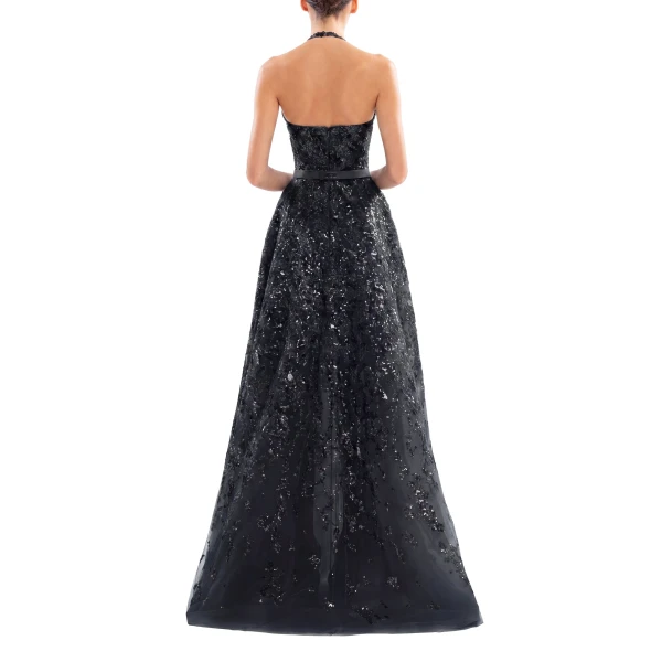 Saiid Kobeisy Embroidered Long Dress in Jet Black, Style 46 Spring Summer 2025, view 3