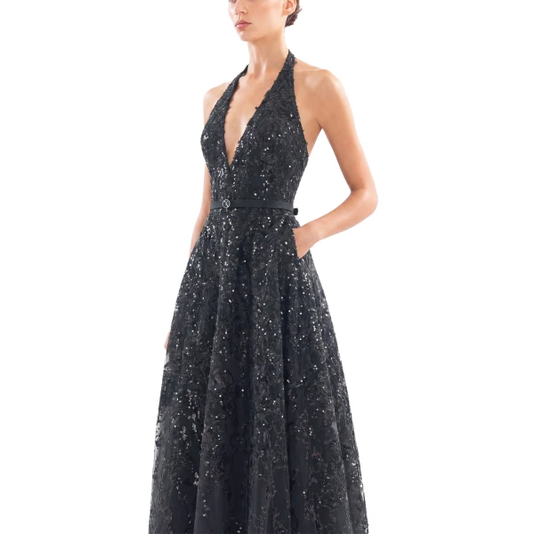 Saiid Kobeisy Embroidered Long Dress in Jet Black, Style 46 Spring Summer 2025, view 4