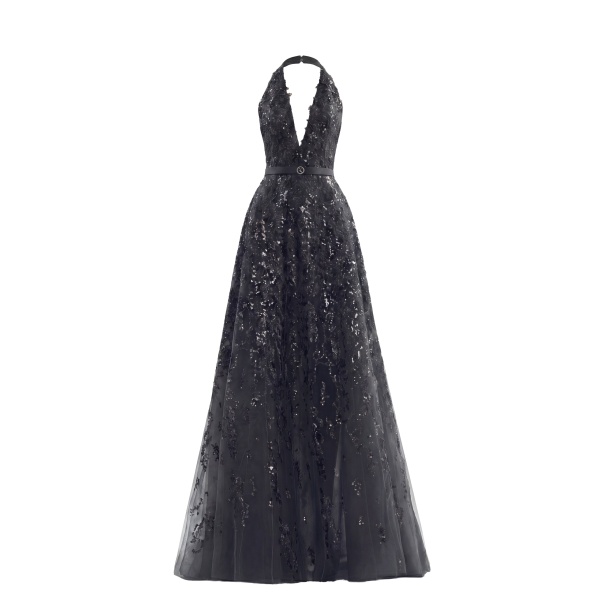 Saiid Kobeisy Embroidered Long Dress in Jet Black, Style 46 Spring Summer 2025