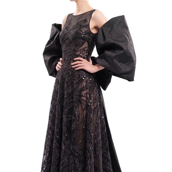 Saiid Kobeisy Embroidered Long Dress in Jet Black, Style 59, view 3