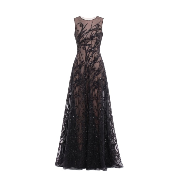 Saiid Kobeisy Embroidered Long Dress in Jet Black, Style 59