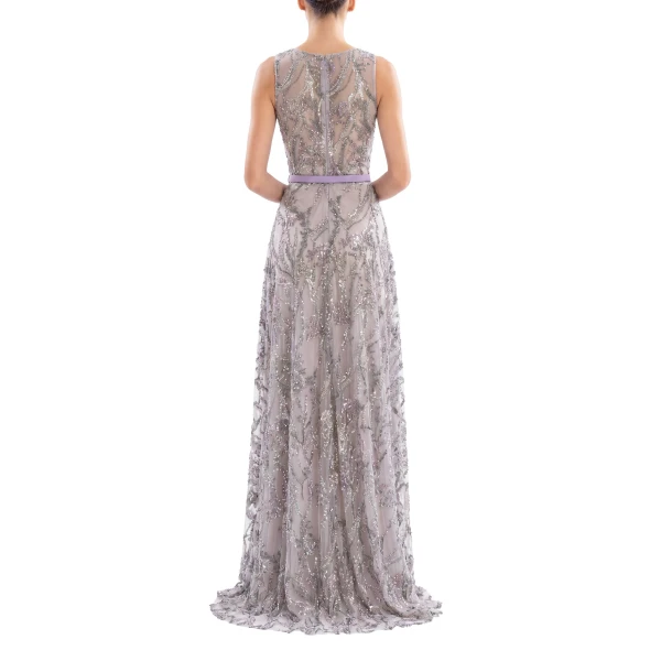 Saiid Kobeisy Embroidered Long Dress in Lavender, view 3