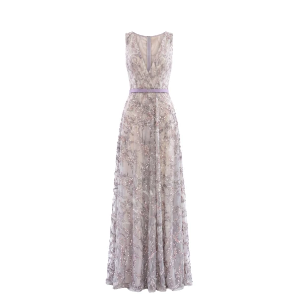 Saiid Kobeisy Embroidered Long Dress in Lavender