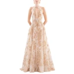 Saiid Kobeisy Embroidered Long Dress in Light Gold and Skin, Style 39