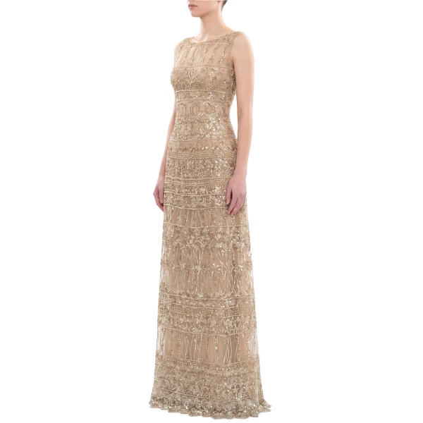 Saiid Kobeisy Embroidered Long Dress in Light Gold, view 3