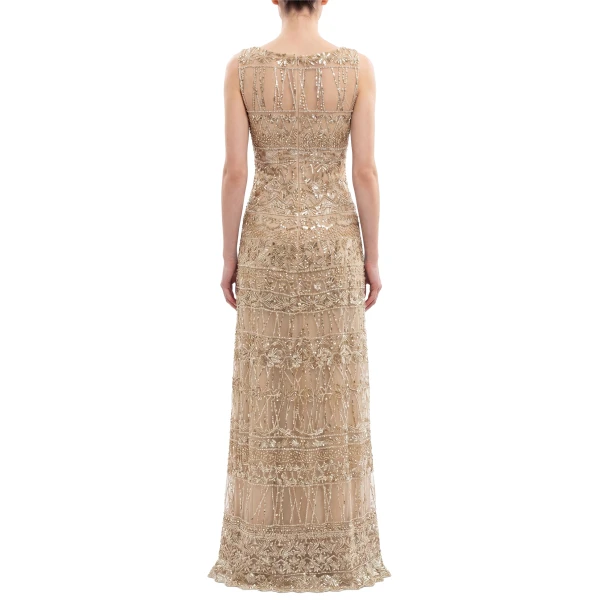 Saiid Kobeisy Embroidered Long Dress in Light Gold, view 4