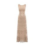 Saiid Kobeisy Embroidered Long Dress in Light Gold