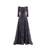Saiid Kobeisy Embroidered Long Dress with Overskirt in Jet Black