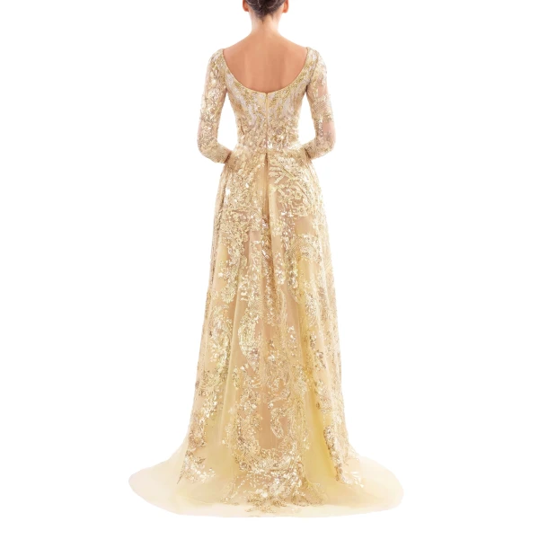 Saiid Kobeisy Embroidered Long Dress with Overskirt in Yellow Pear, view 3