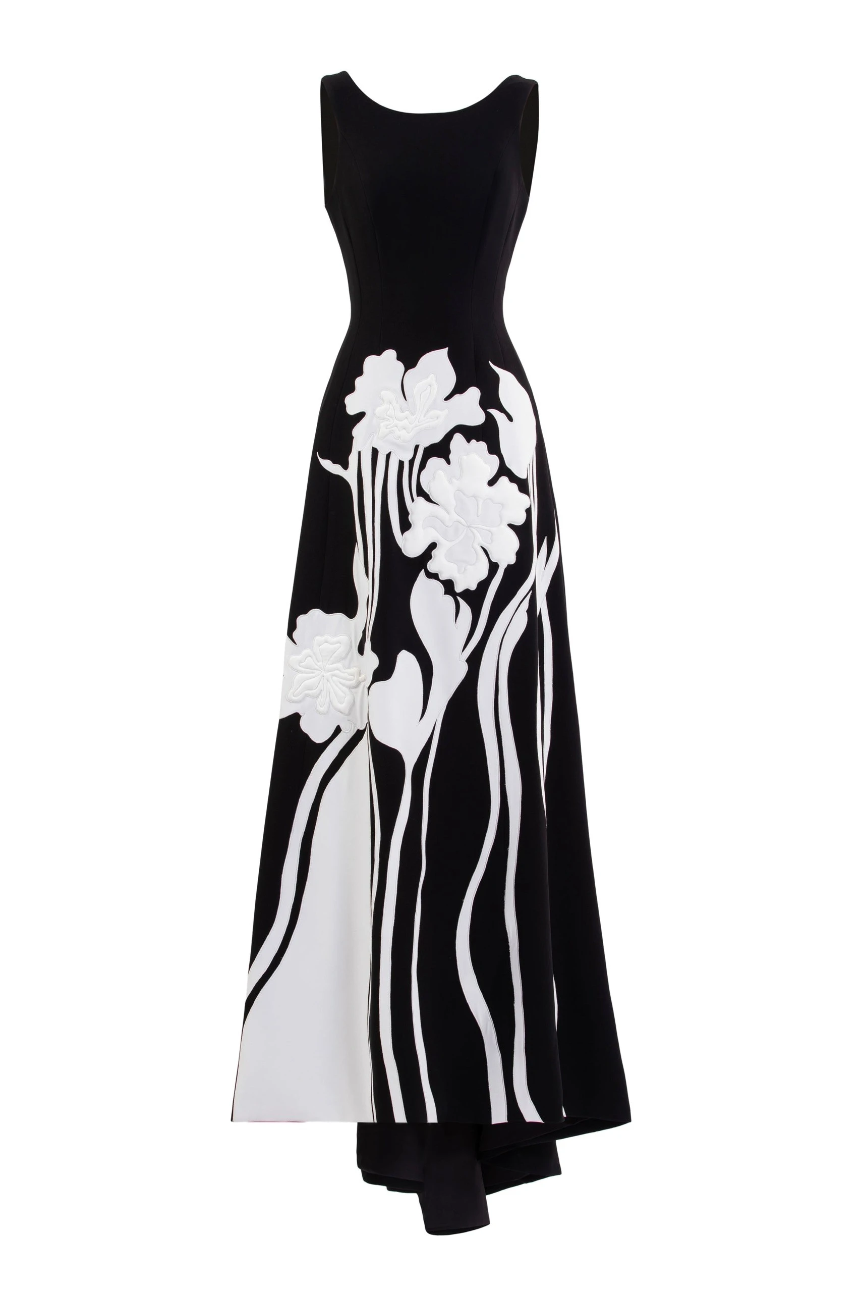 Saiid Kobeisy Embroidered Padded Crepe Dress in Jet Black and Off White | Dresses | Coveti Saiid Kobeisy Embroidered Padded Crepe Dress in Jet Black and Off White