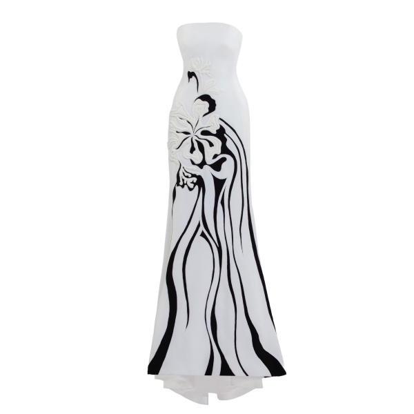 Saiid Kobeisy Embroidered Strapless Padded Crepe Dress in Off White