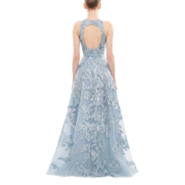 Saiid Kobeisy Embroidered Tulle Long Dress in Ice Blue, view 4