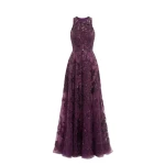 Saiid Kobeisy Embroidered Tulle Long Dress in Italian Plum