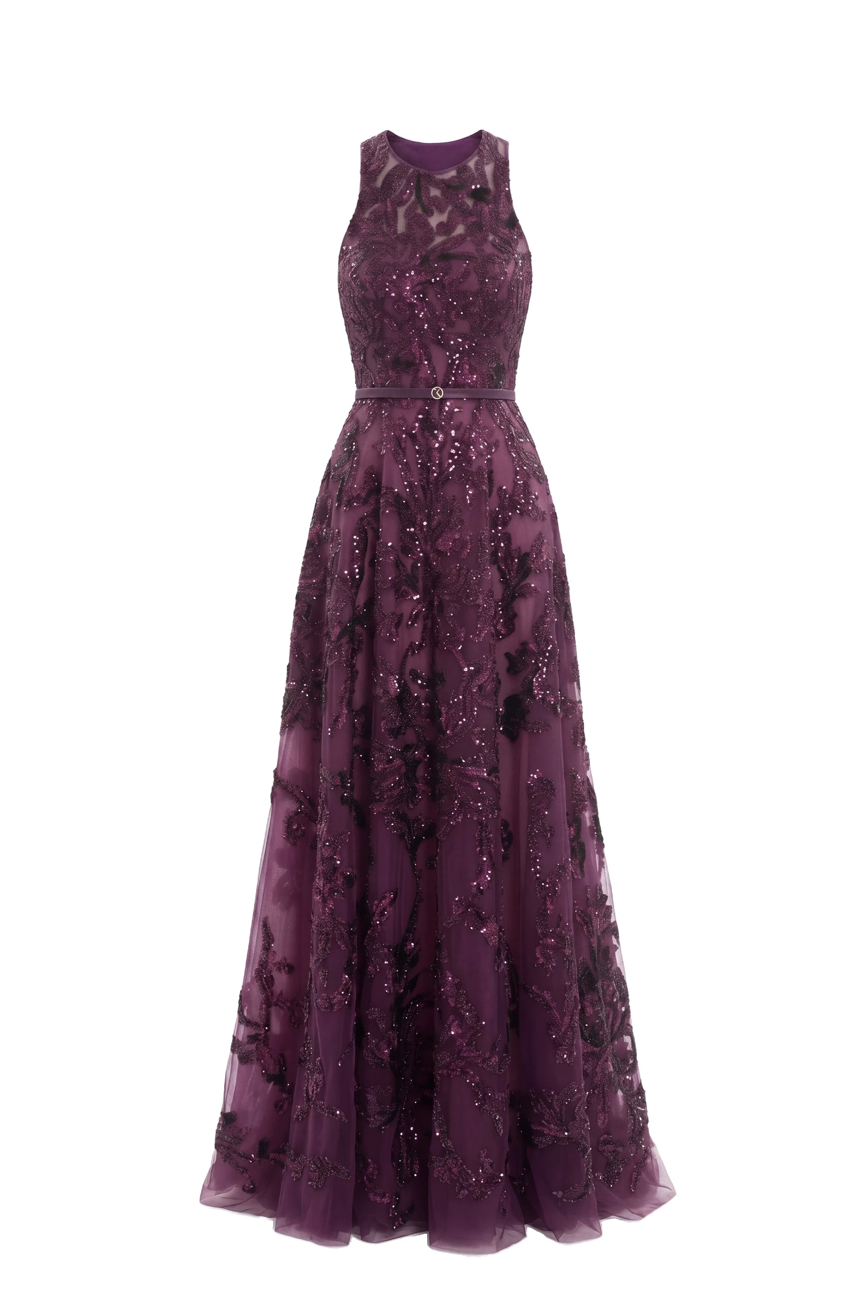 Saiid Kobeisy Embroidered Tulle Long Dress in Italian Plum | Dresses | Coveti Saiid Kobeisy Embroidered Tulle Long Dress in Italian Plum
