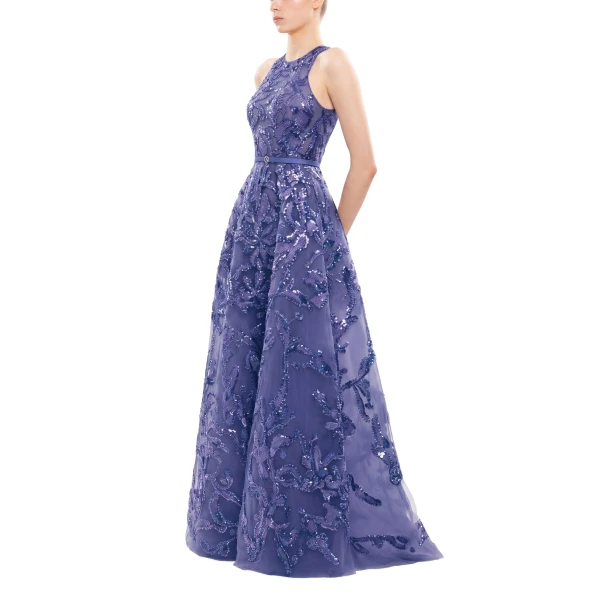 Saiid Kobeisy Embroidered Tulle Long Dress in Marlin, view 3