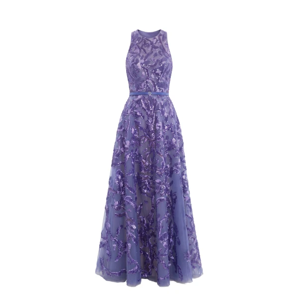 Saiid Kobeisy Embroidered Tulle Long Dress in Marlin