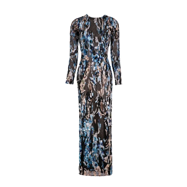 Saiid Kobeisy Fitted Beaded Tulle Dress in Indigo Beading, view 2