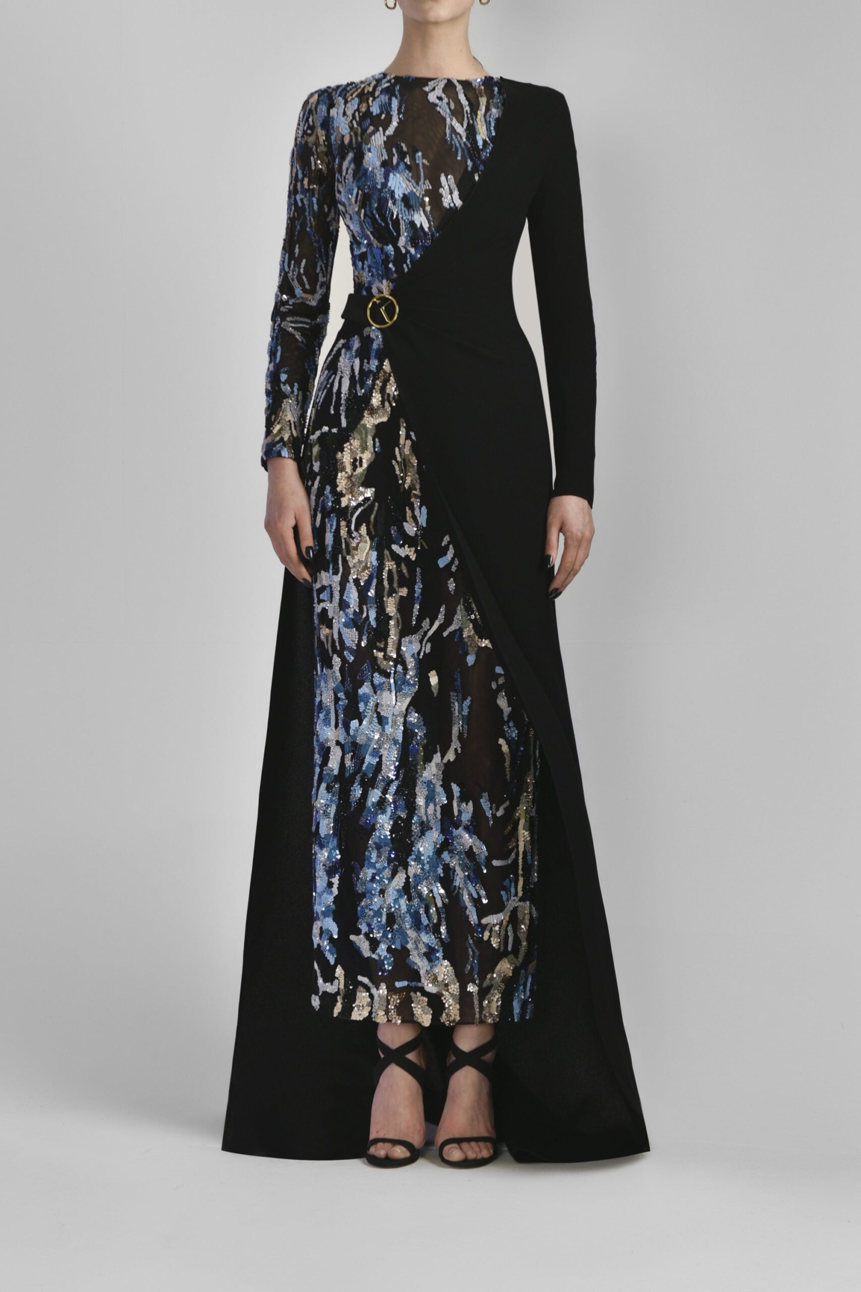 Saiid Kobeisy Fitted Beaded Tulle Dress in Indigo Beading | Dresses | Coveti Saiid Kobeisy Fitted Beaded Tulle Dress in Indigo Beading