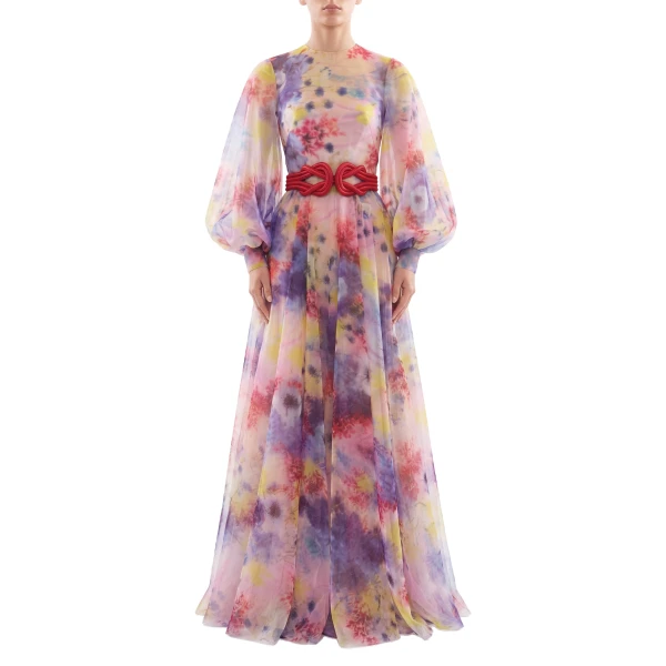 Saiid Kobeisy Floral Printed Long Dress in Heavenly Pink, view 2