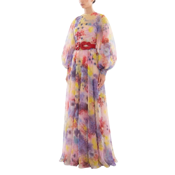 Saiid Kobeisy Floral Printed Long Dress in Heavenly Pink, view 4
