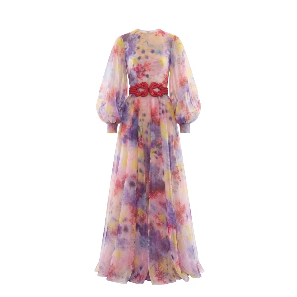 Saiid Kobeisy Floral Printed Long Dress in Heavenly Pink