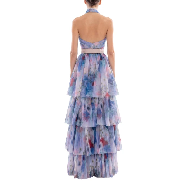 Saiid Kobeisy Floral Printed Long Dress in Lavender, view 3